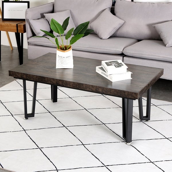 Ivinta Industrial Rectangular Coffee Table for Living Room， Wood Farmhouse Coffee Table