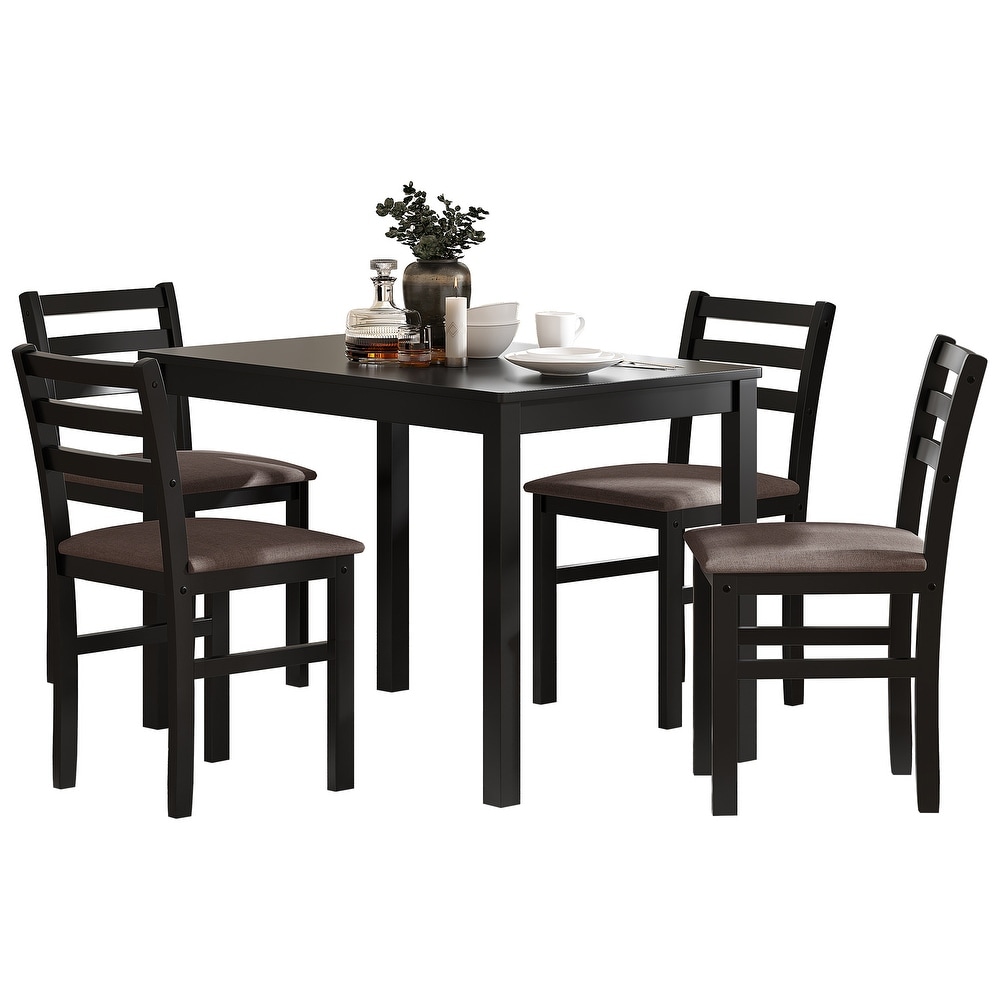 5 Piece Dining Table Set  Rectangle Dining Table with 4 Upholstered Chairs for 4 People for Dining Room and Kitchen