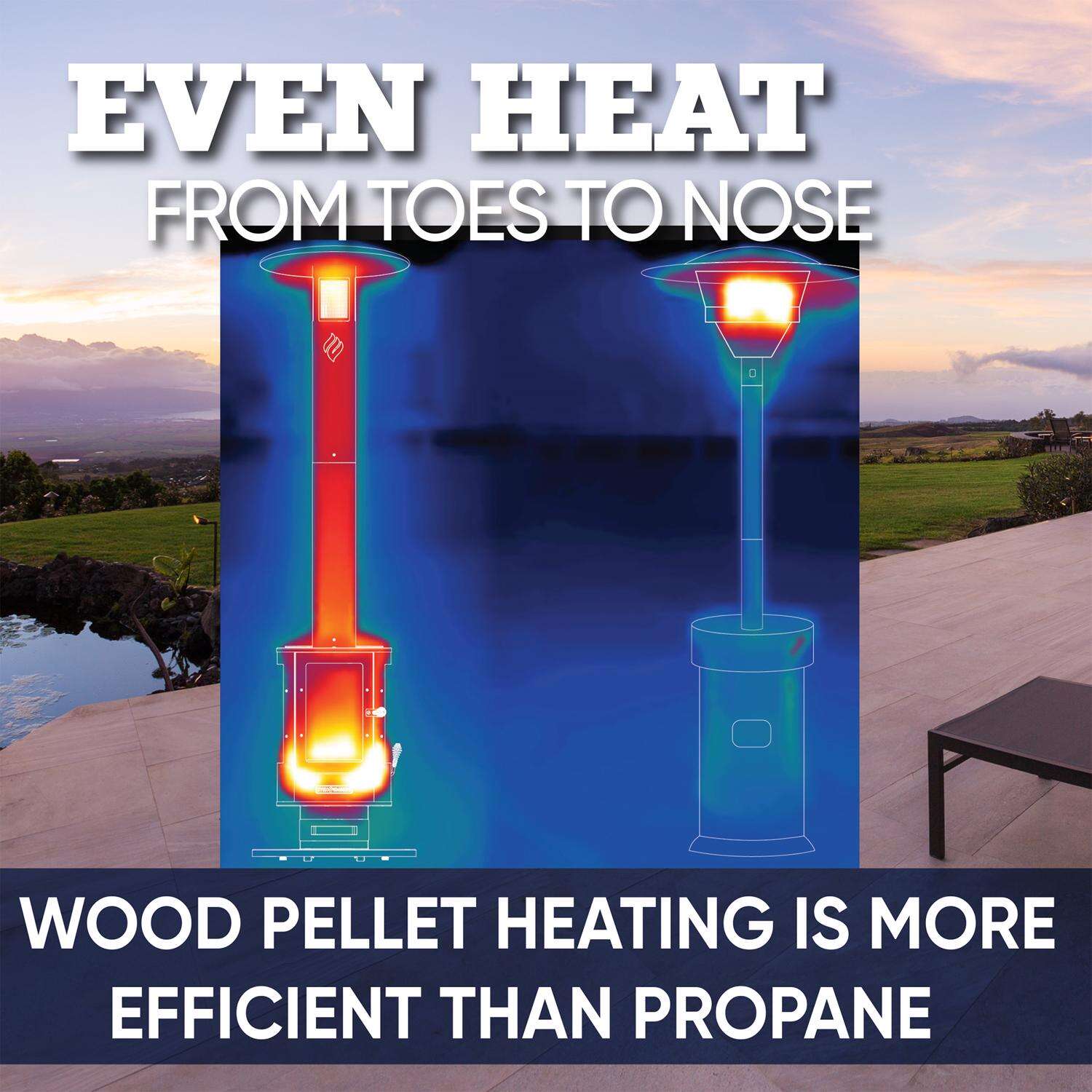 Even Embers 70000 BTU Wood Pellet Steel Freestanding Patio Heater 100 sq ft