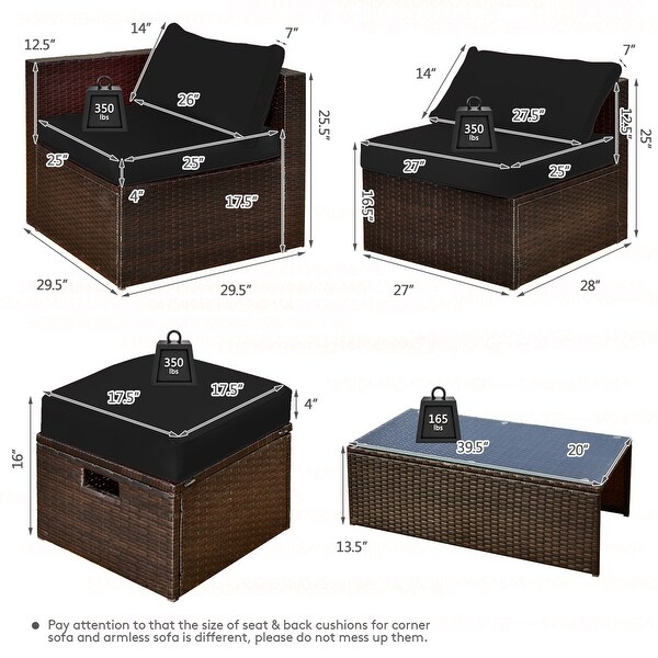 Costway 8PCS Patio Rattan Furniture Set SpaceSaving Storage Cushion