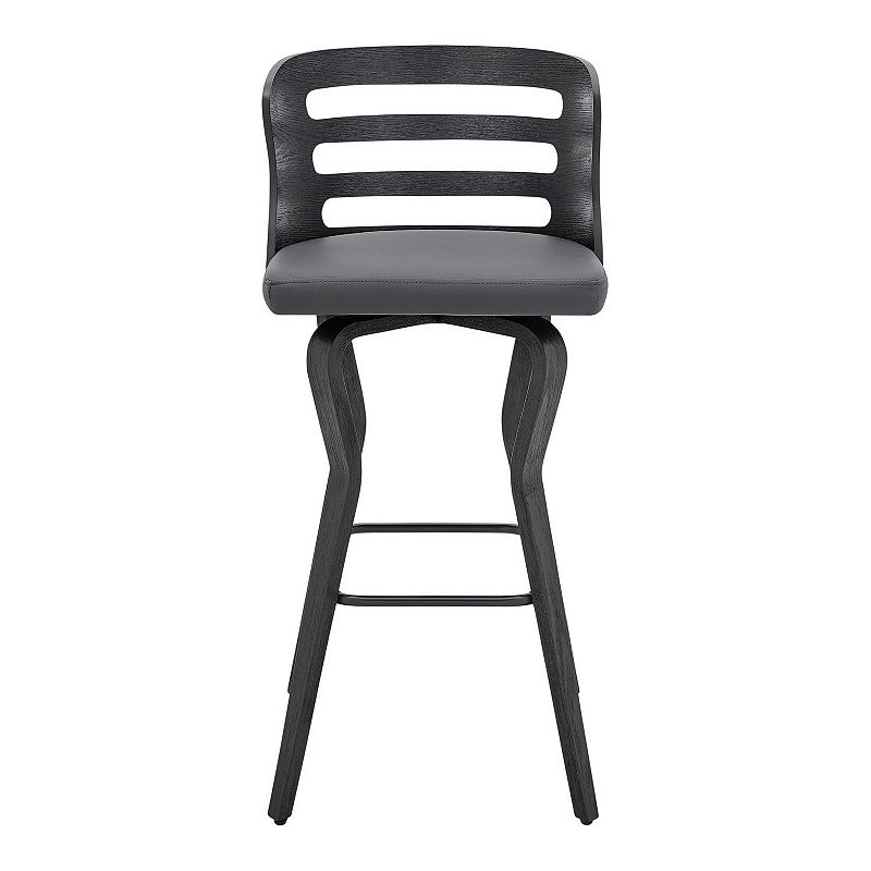 Verne 30 Swivel Gray Faux Leather and Black Wood Bar Stool