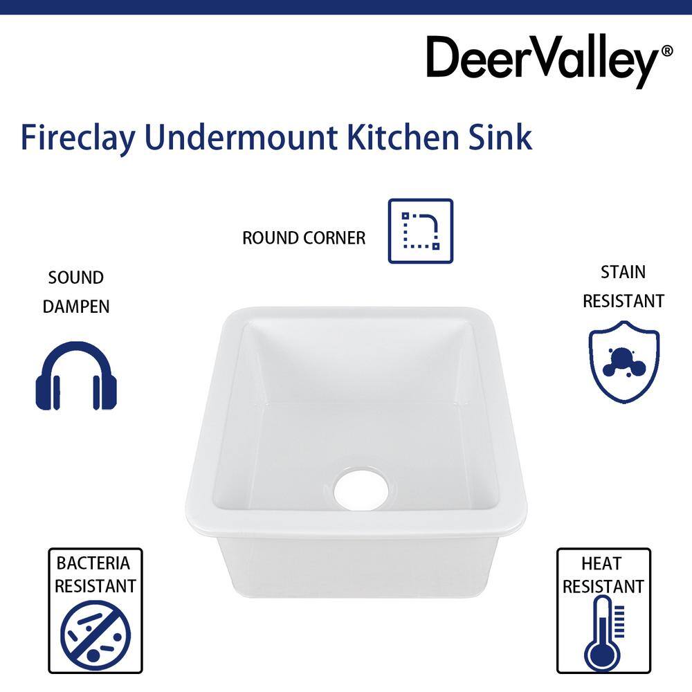 DEERVALLEY DeerValley Haven White Fireclay Square 19 in. Single Bowl Undermount Kitchen Sink with Bottom Grid and Basket Strainer DV-1K507