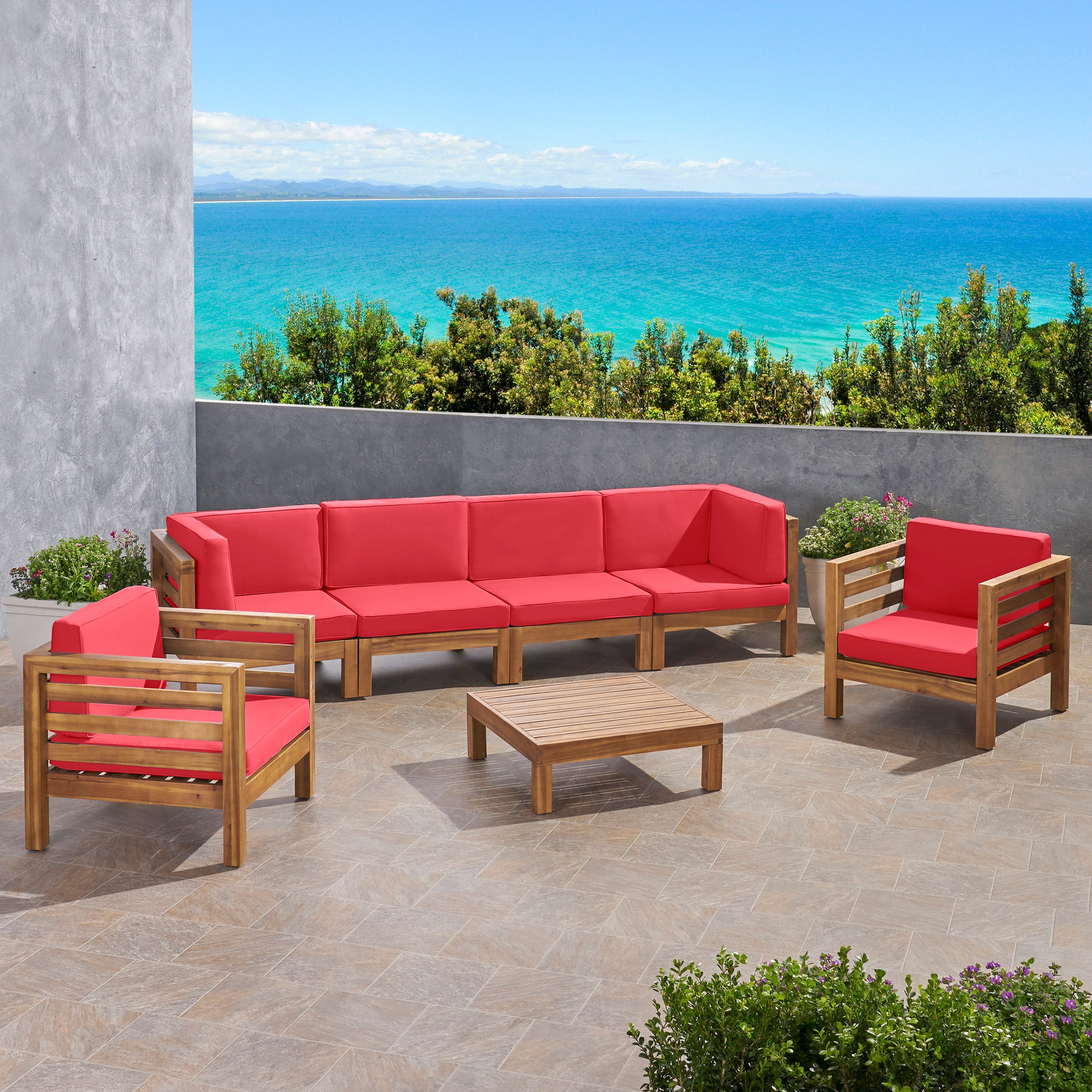 Emma Outdoor 6 Seater Acacia Wood Sofa Chat Set