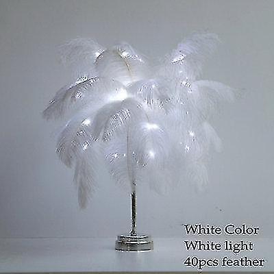 Diy Creative Feather Table Lamp Warm White Light Tree Feather Lampshade Girl Led Wedding Decorative Lights Pink White Birthday