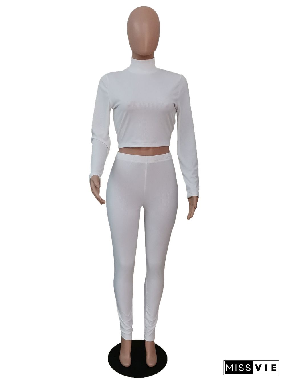 Turtleneck Long Sleeve Crop Top Pencil Pants Suit