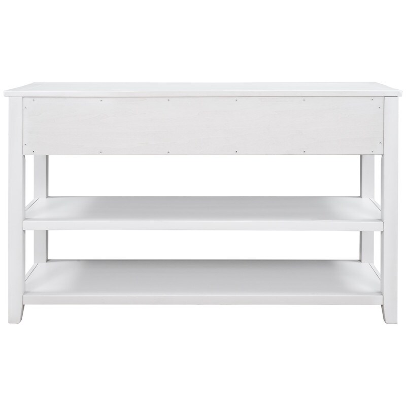 Modern Console Table with Pine Wood Frame and Legs 2 Open Shelves