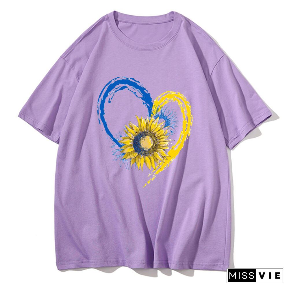 Cool Ukraine Flag Sunflower Vintage Ukrainian Lovers Ukraine Print Women Graphic T-Shirt Summer Y2K Top Casual Oversized T Shirt