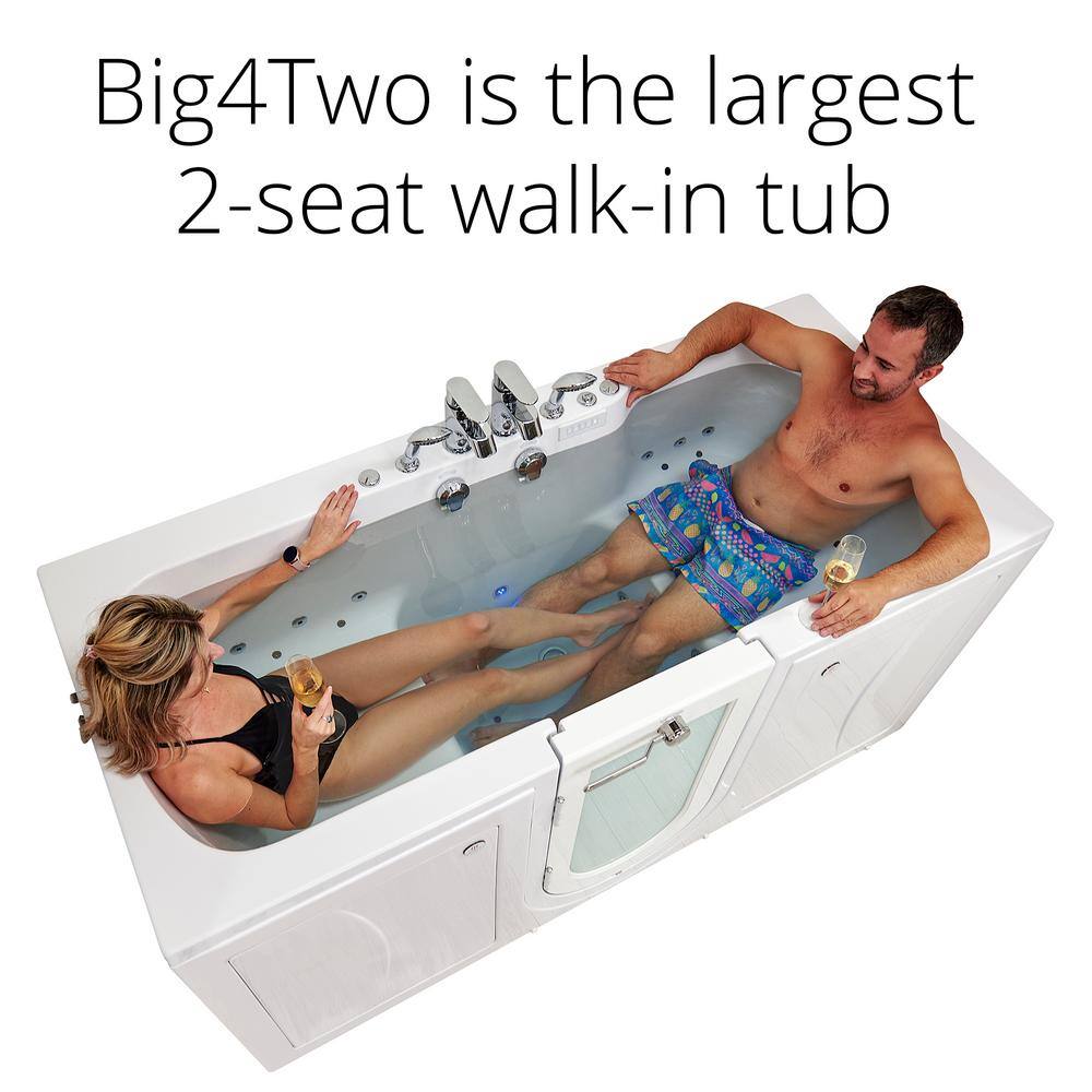 Ella Big4Two 80 in. Whirlpool and Air Bath Walk-In Bathtub in White Foot Massage Heated Seats Fast Fill Faucet Dual Drain O2SA3680THL2x2