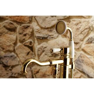 Kingston Brass Kaiser Single-Handle Floor-Mount Roman Tub Faucet with Hand Shower in Polished Brass HHKS7132DPL