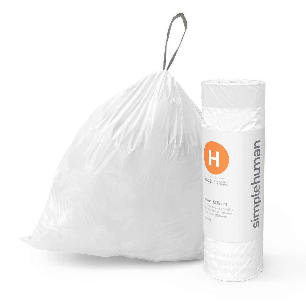 simplehuman 8-9 Gal. (30-35 l) White - 240 Liners Code H Custom Fit Drawstring Trash Bags CW0410