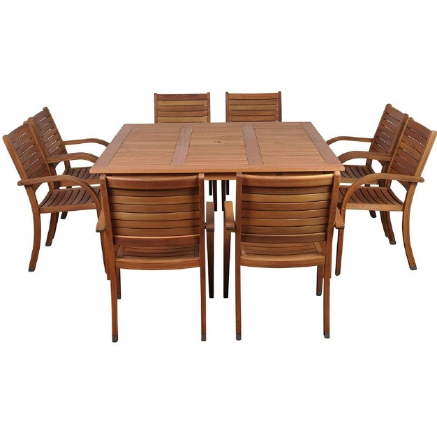 Arizona 9pc Patio Eucalyptus Wood Dining Set International Home Miami