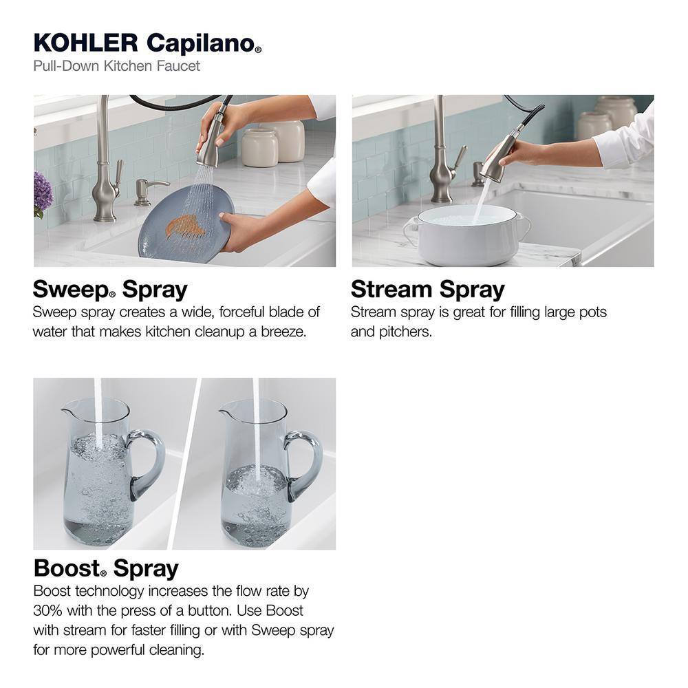 KOHLER Capilano Single-Handle Pull-Down Sprayer Kitchen Faucet with Boost Technology in Vibrant Stainless K-R24214-SD-VS