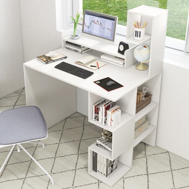 Modern Computer Desk Home Office Workstation W Hutch amp Storage Shelves