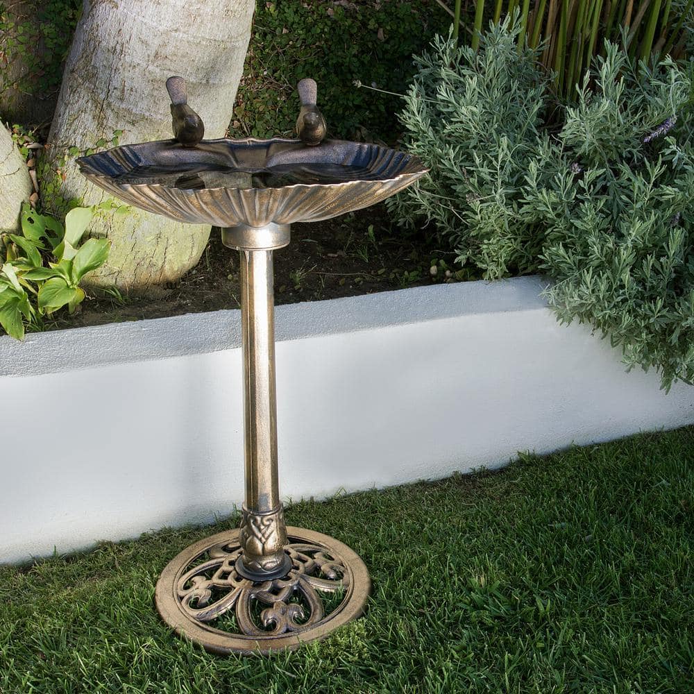 Alpine Corporation 33 in. Tall Outdoor Vintage Birdbath with Bird Figurines Yard Statue TIZ122