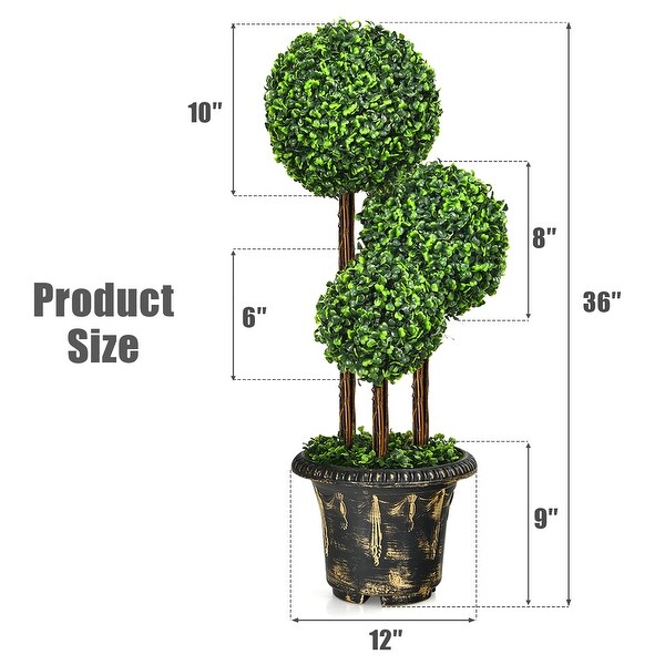 Costway 36'' Artificial Topiary Triple Ball Tree Indoor Outdoor UV