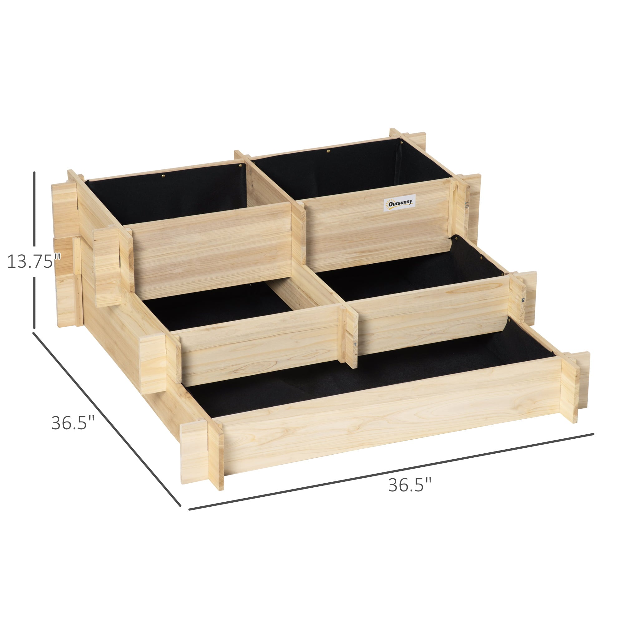 Outsunny 3-Tier Wood Raised Garden Bed with Non-woven Fabric inside, Tiered Planter, Outdoor Vegetable Flower Container, Natural