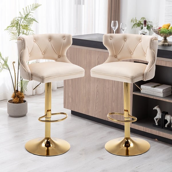 2PCS Bar Stools Counter Height Velvet Dining Chairs