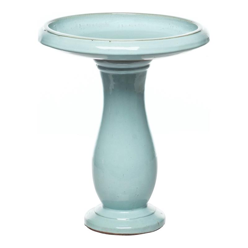 Alfresco Home Mayorca 2-piece Hand-made Ceramic Outdoor Bird Bath in Mint Green