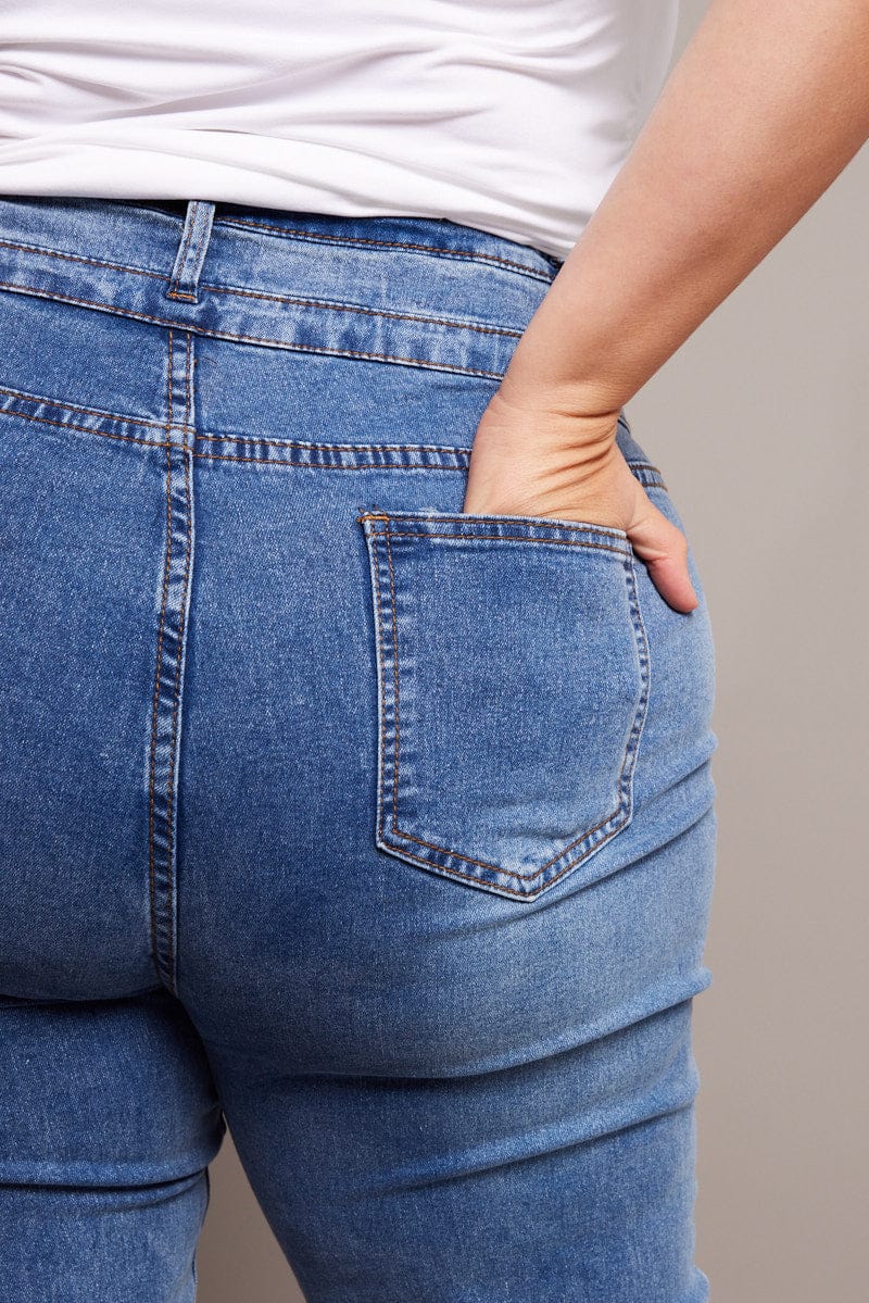Denim Skinny Jeans High Rise Button Front