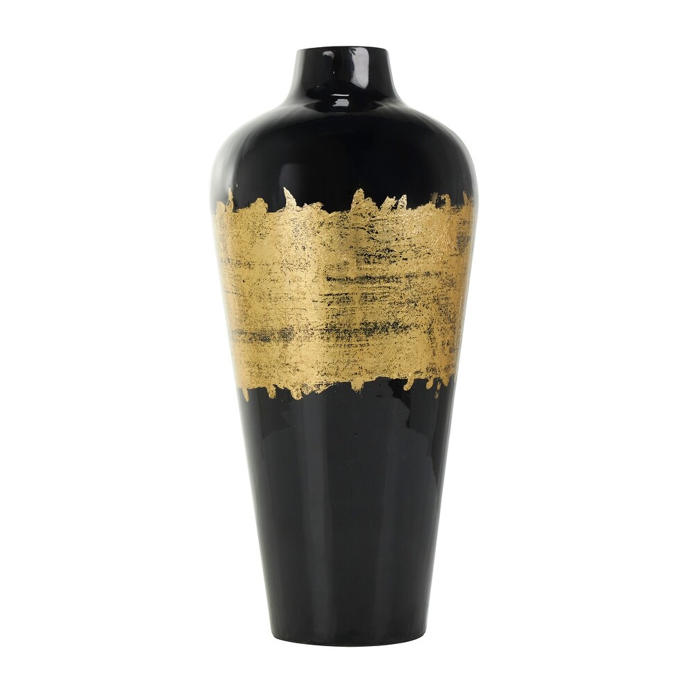 Black Metal Abstract Vase with Gold Detailing