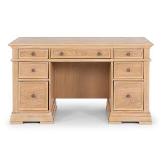 HOMESTYLES Manor House 56 in. Natural Wood 7-Drawer Pedestal Executive Desk 5504-18