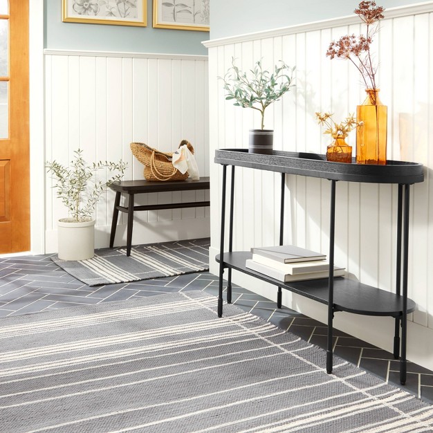 Wool Blend Variegated Stripe Area Rug Dark Gray With Magnolia