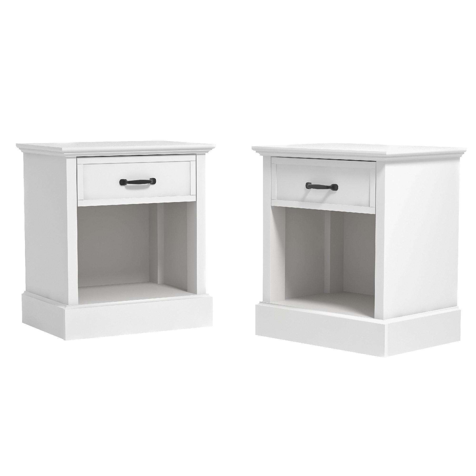 Set of 2 White Wooden Cabinet Nightstands with Single Drawer 24.25