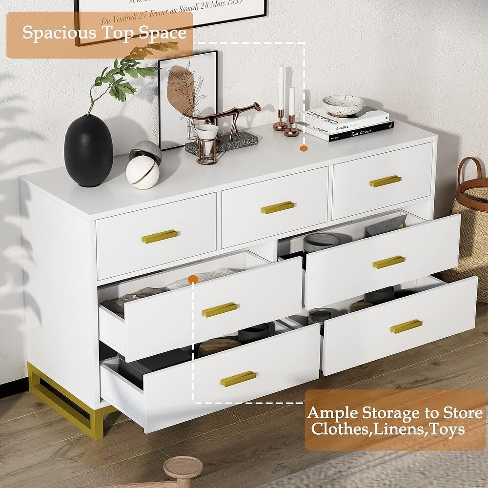 PAKASEPT White Dresser for Bedroom  7 Drawer Dresser