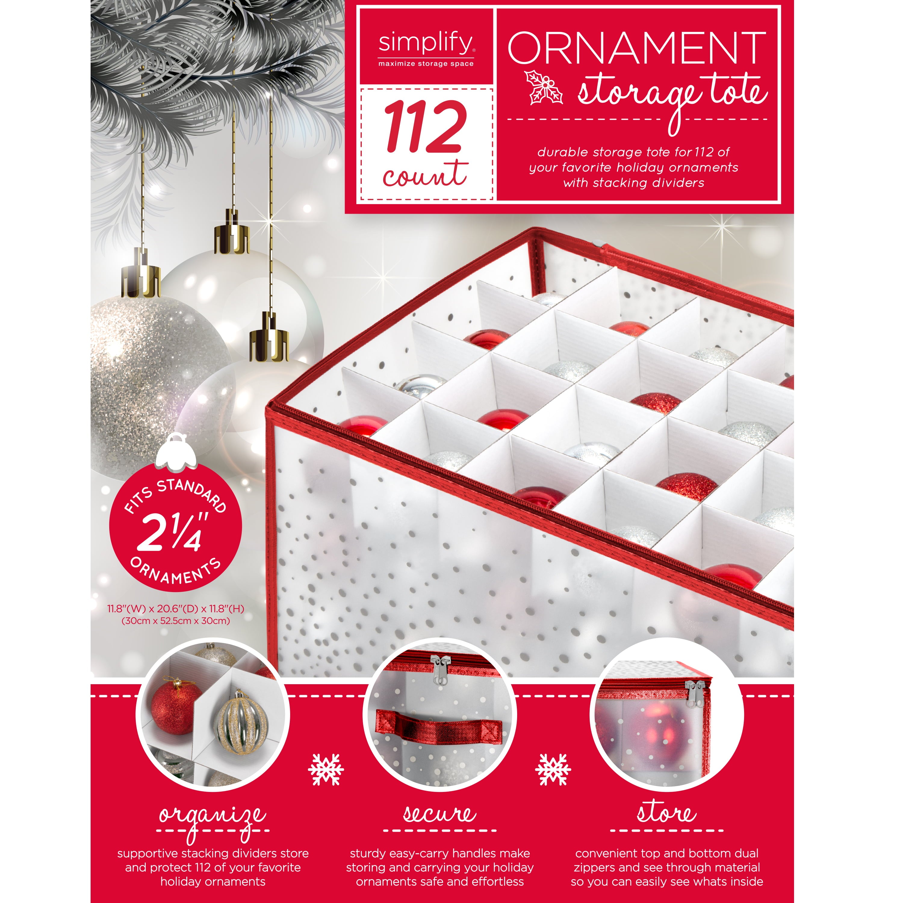 Simplify 112-Count Plastic Ornament Organizer, Red