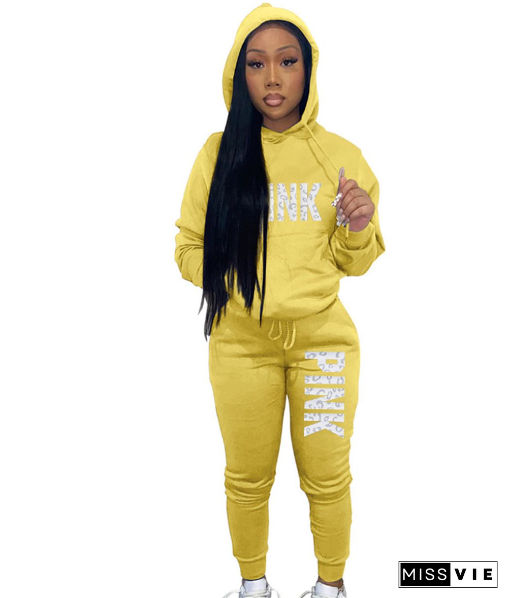 Winter Letter Print Hoodies and Pants Sports 2 Piece Sets