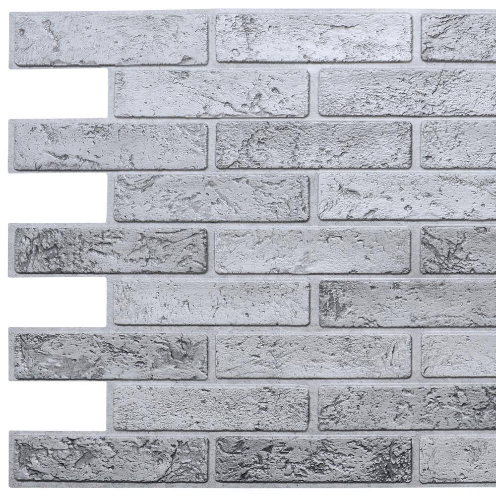 Dundee Deco 3D Falkirk Retro III 38 in. x 20 in. Silver Faux Brick PVC Decorative Wall Paneling (10-Pack) GRHDPG7124-10