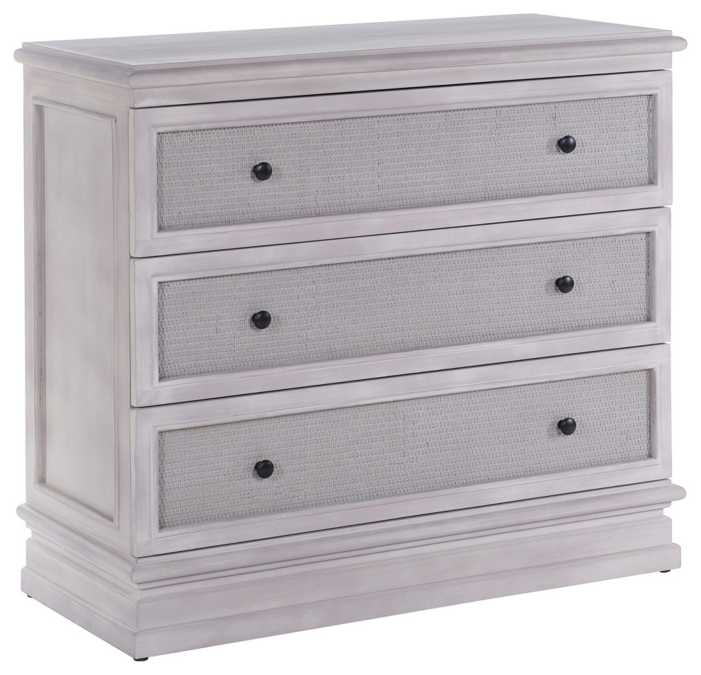 Kingston Three Drawer Woven Cane Chest Ivory Gray Finish   Farmhouse   Accent Chests And Cabinets   by StyleCraft  Houzz