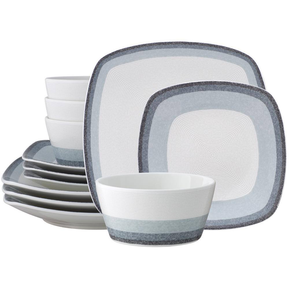 Noritake Colorscapes Layers Ash Porcelain 12-Piece Square Dinnerware Set (Service for 4) G017-12J