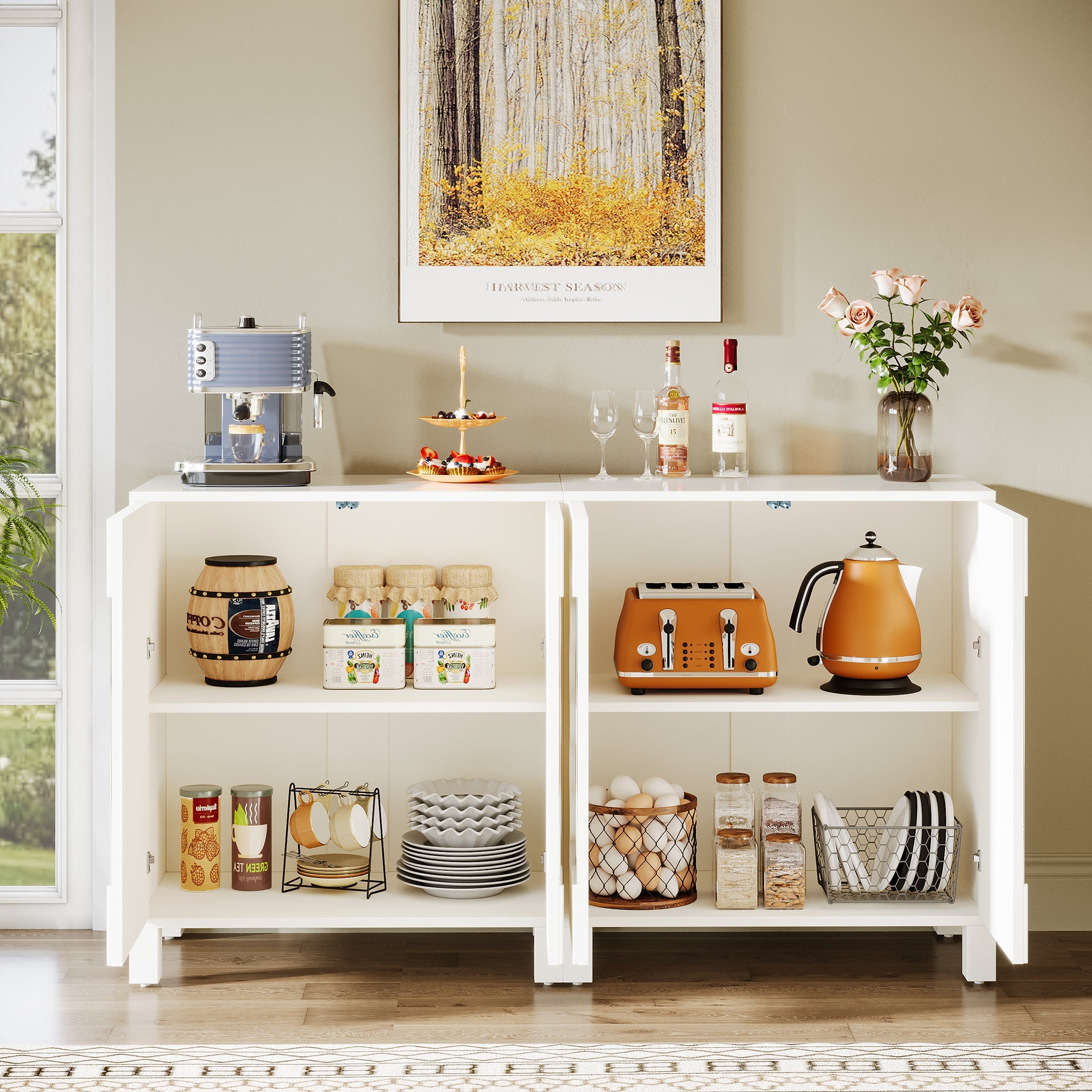 59 Sideboard Buffet, Kitchen Storage Cabinet Console Table with Mirror Doors