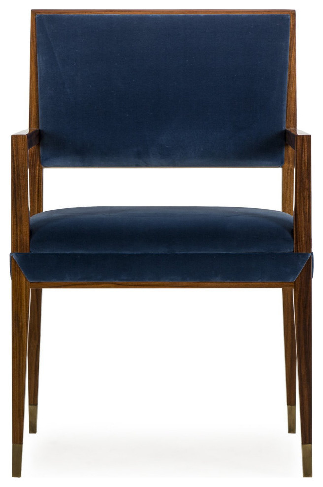 Roman Dining Arm Chair Vana Blue Velvet/Rosewood   Beach Style   Dining Chairs   by Rustic Home Furniture Deco  Houzz