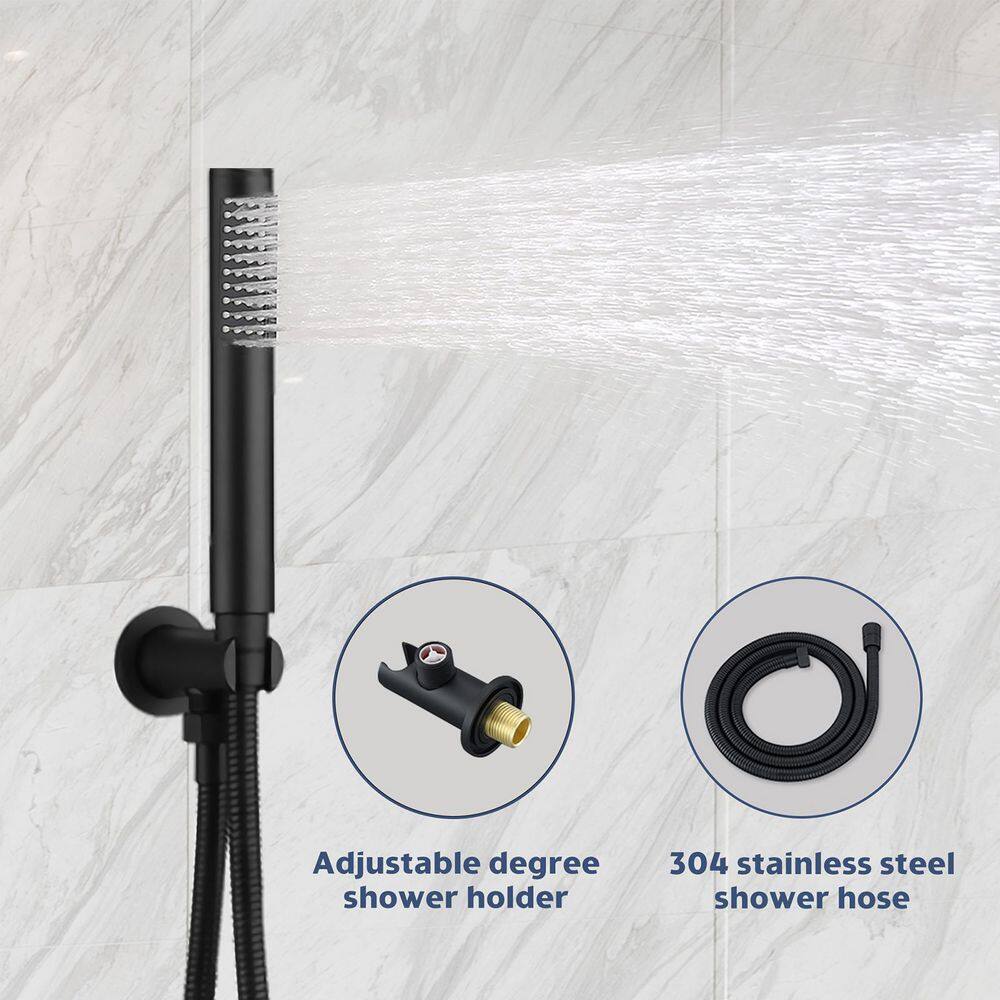 HOMLUX 2-Spray Patterns 10 in. Ceiling Mount Dual Shower Heads with Rough-In Valve in Matte Black AZLS10QDD