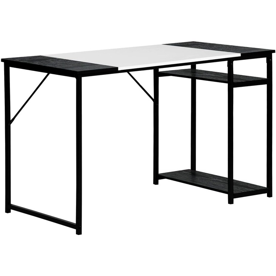 47.2 inch Home Office Study Writing Table with Storage Shelves Space Saving  Modern Simple Style PC Metal Frame Computer Desk