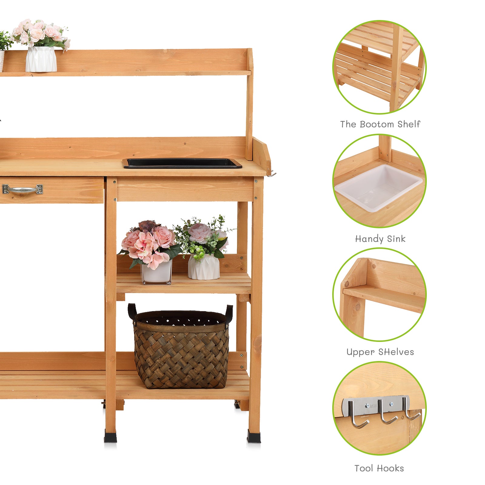 Winado Garden Workbench With Drawers And Sink Drawer Storage