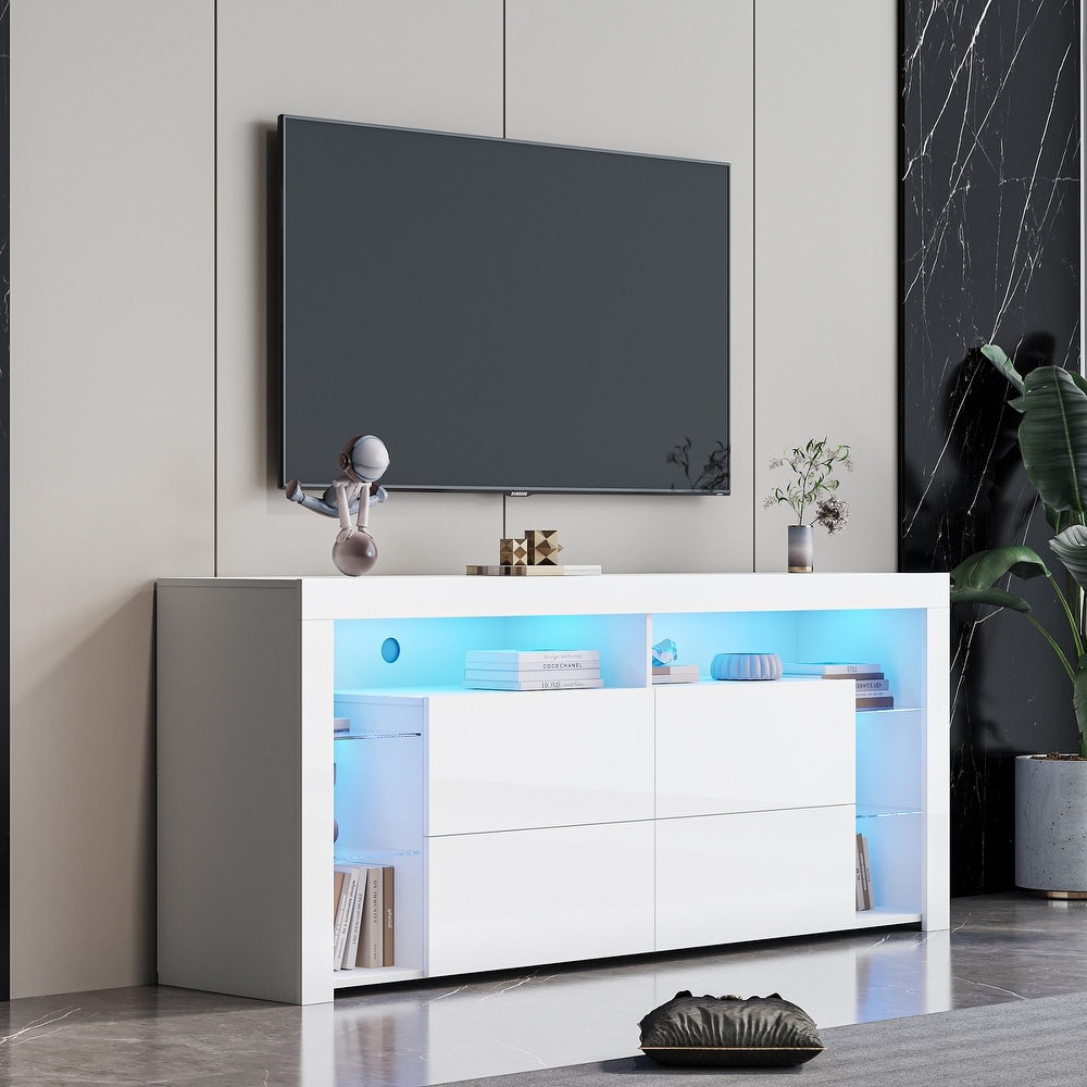 LED TV Stand with Storage Cabinets and Adjustable Lights