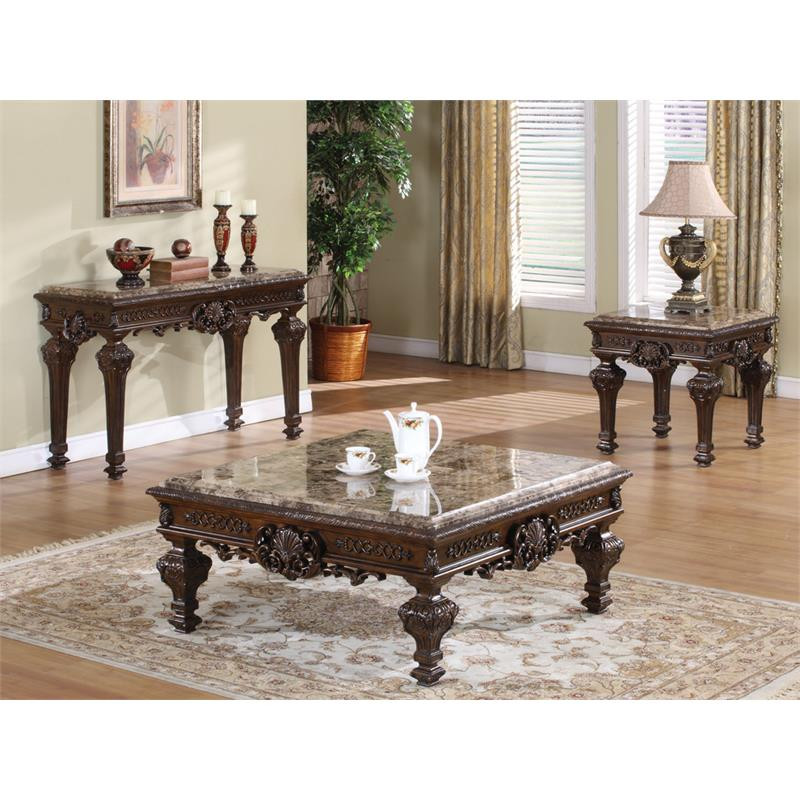 Best Master Traditional 3 Piece Faux Marble Top Living Room Table Set in Cherry   Victorian   Coffee Table Sets   by Homesquare  Houzz