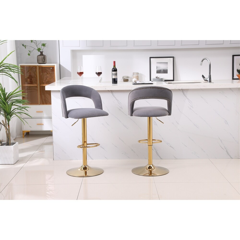 Bar Chairs Adjustable Tufted Stool with Back  Footrest