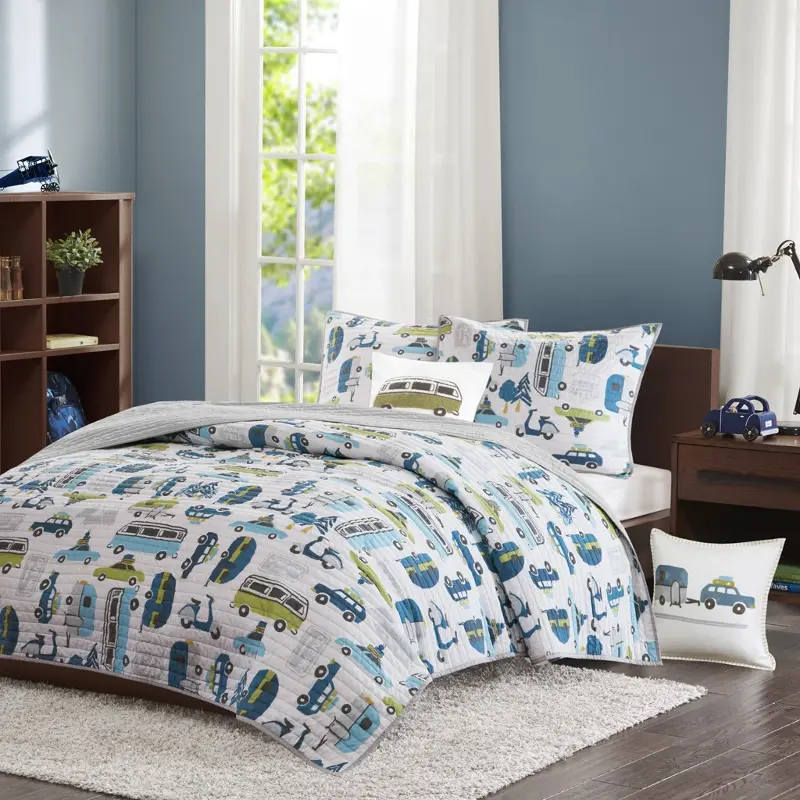 Blue and Green Twin Drive Away 3 Piece Bedding Collection