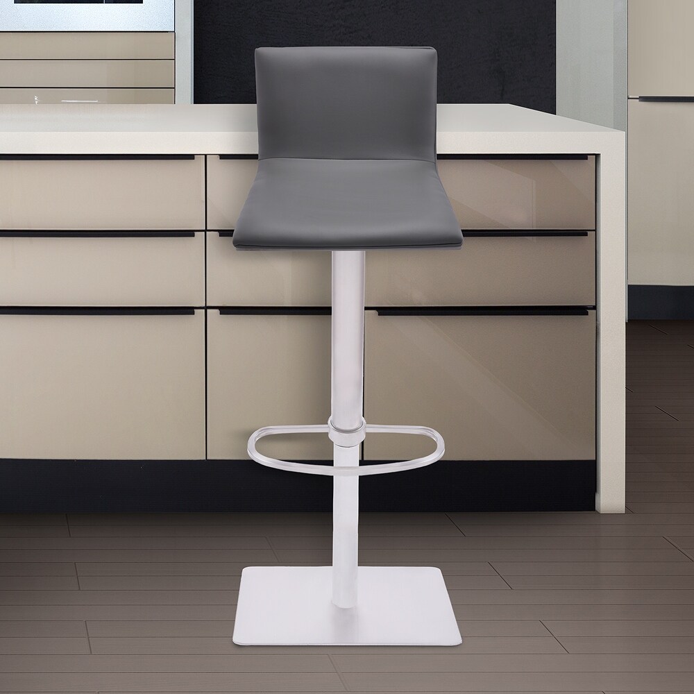 Armen Living Crystal Barstool in Brushed Steel finish with Grey Fabric upholstery and Walnut Back