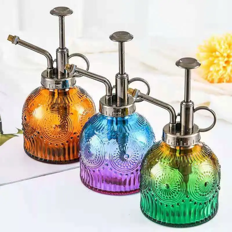 New Retro Embossed European  Style Glass Watering Bottle Gardening Watering Bottle Glass Watering Can Home Decoration/