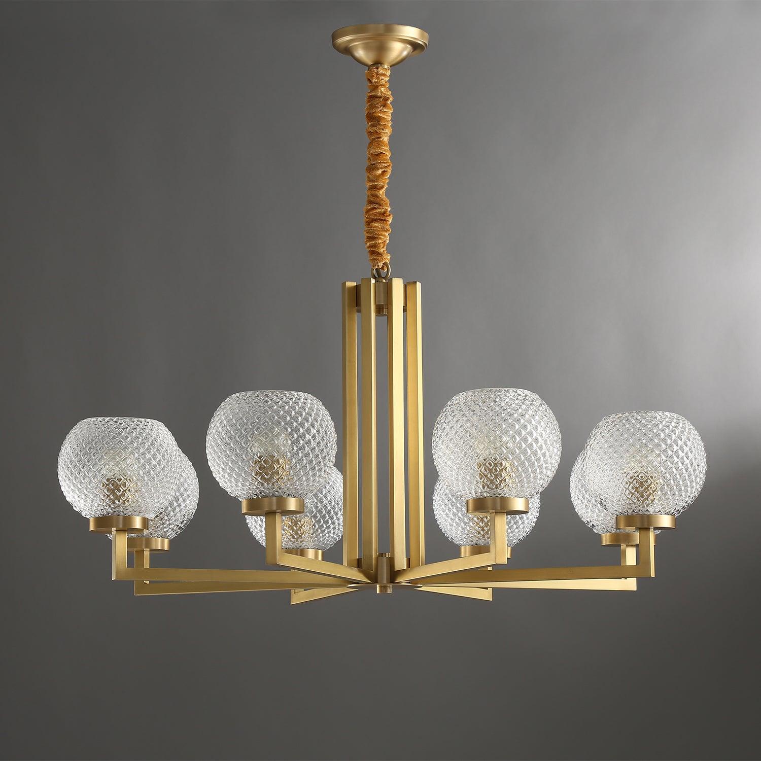 Ribbed Glass Brass Chandelier