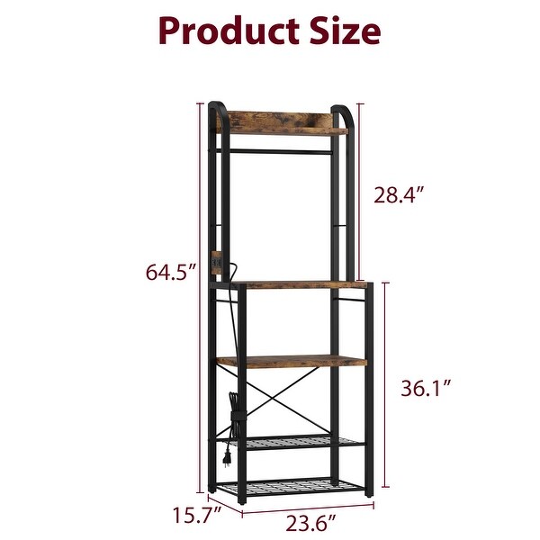 Bakers Rack with Power Outlet， Microwave Stand， Coffee Bar Table Station with Metal Wire Panel