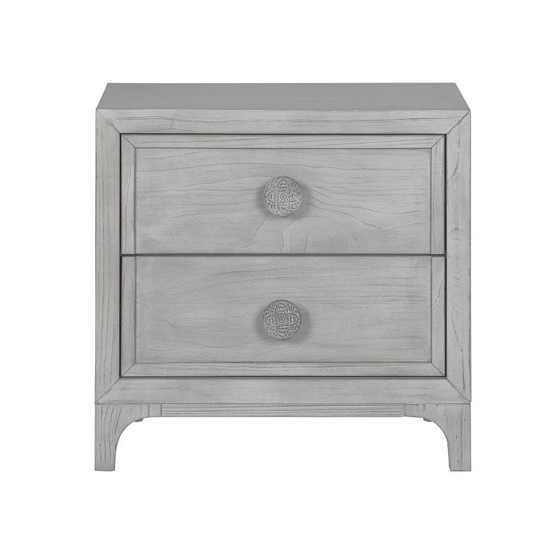 28 Inch Lou Wood 2 Drawer Bedroom Nightstand， Wood Knobs， Washed White