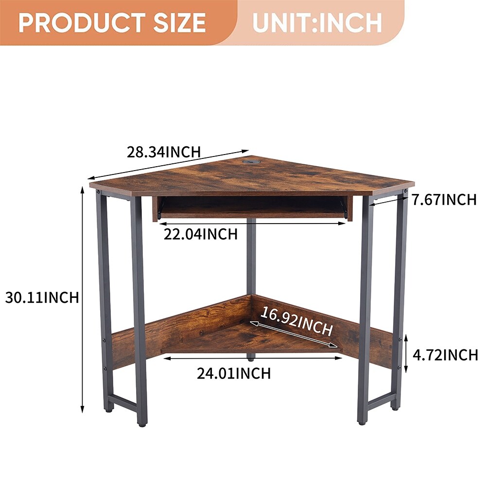 Triangle Corner Computer Desk Small Desk Keyboard Tray   Shelves