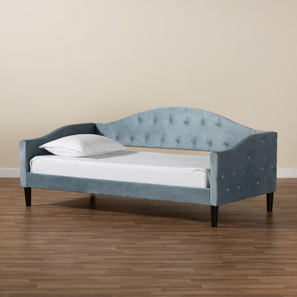 Benjamin Modern Contemporary Light Blue Velvet Upholstered Wood Daybed