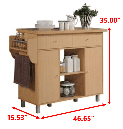 Hodedah Kitchen Island with Spice Rack plus Towel Holder， Beech